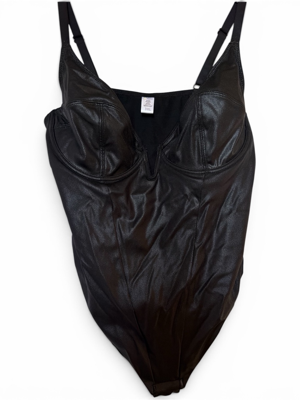 3x Black Faux Leather Thong Bodysuit Basic Going Out Top Minimalist Party Sleek